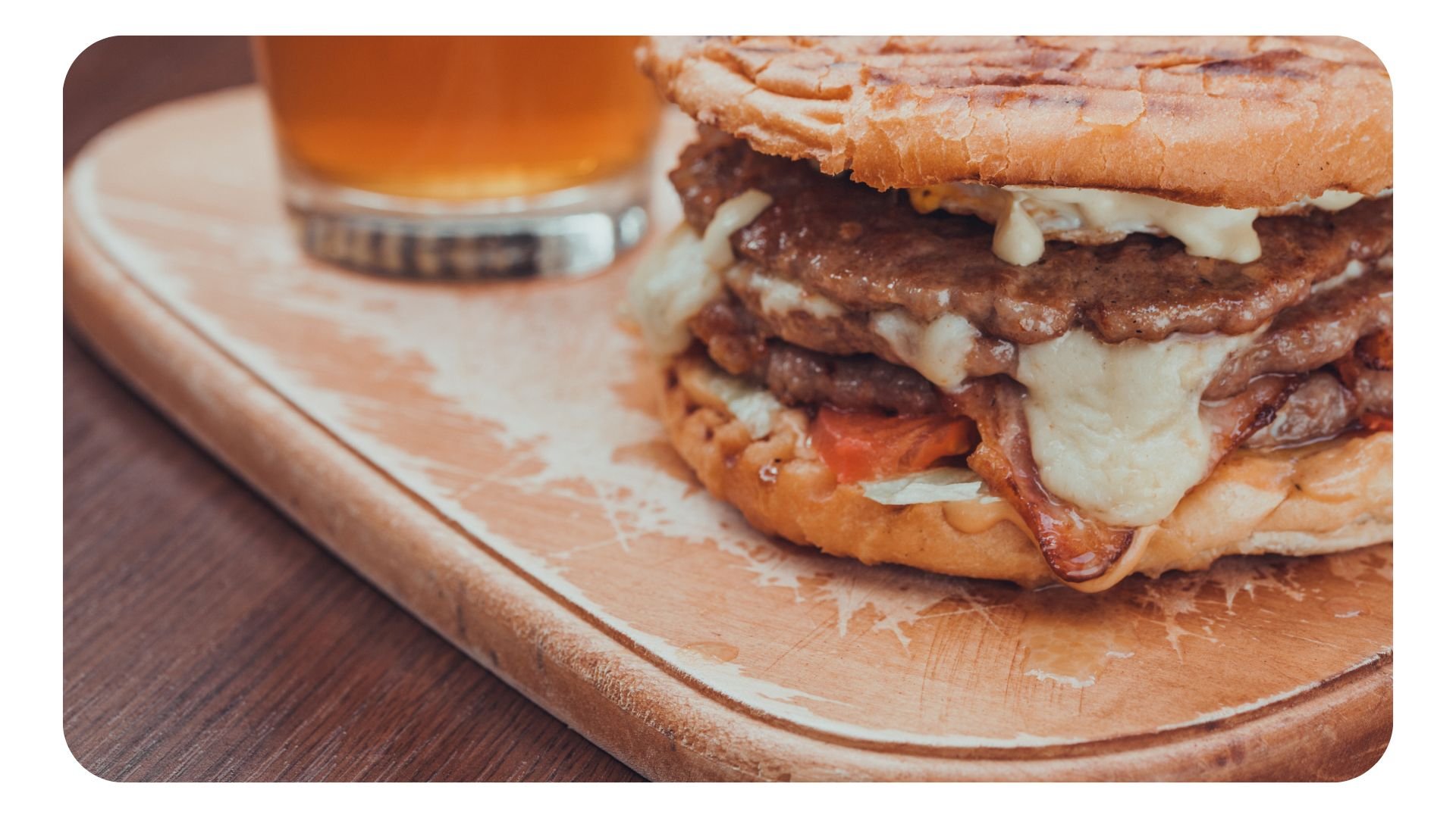 Shot of burger and beer which is a classic father's day promotion idea