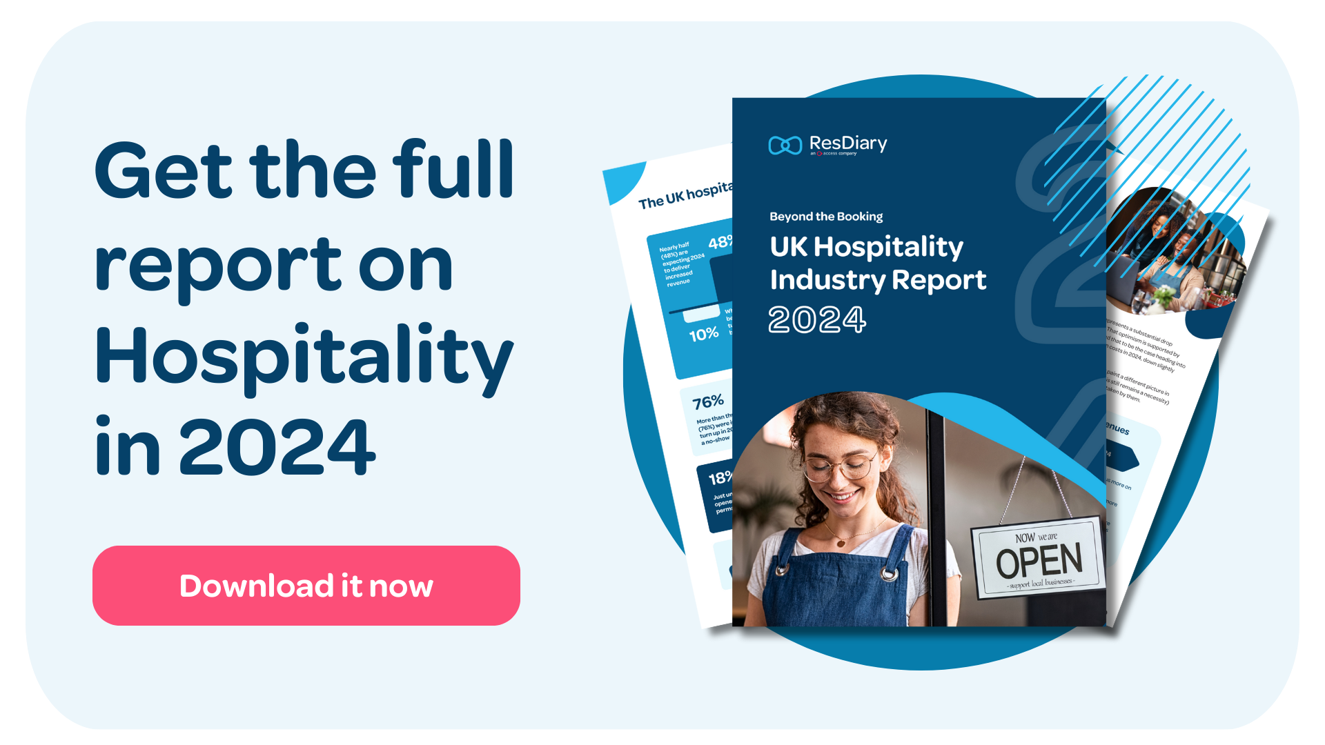 Front cover of ResDiary Beyond the Booking UK and IE Hospitality Industry Report 2024 with Download Button