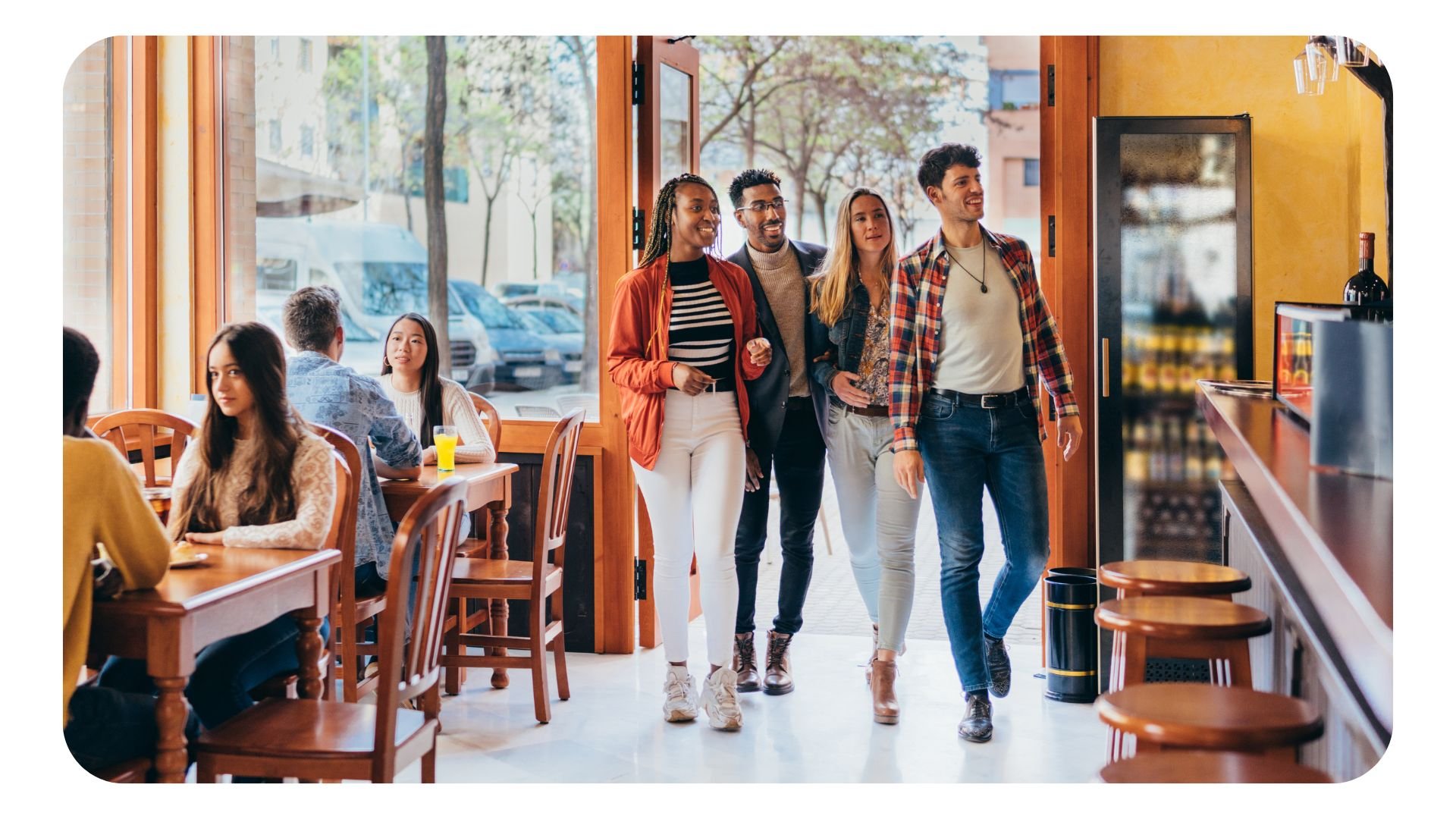 Diners entering restaurant