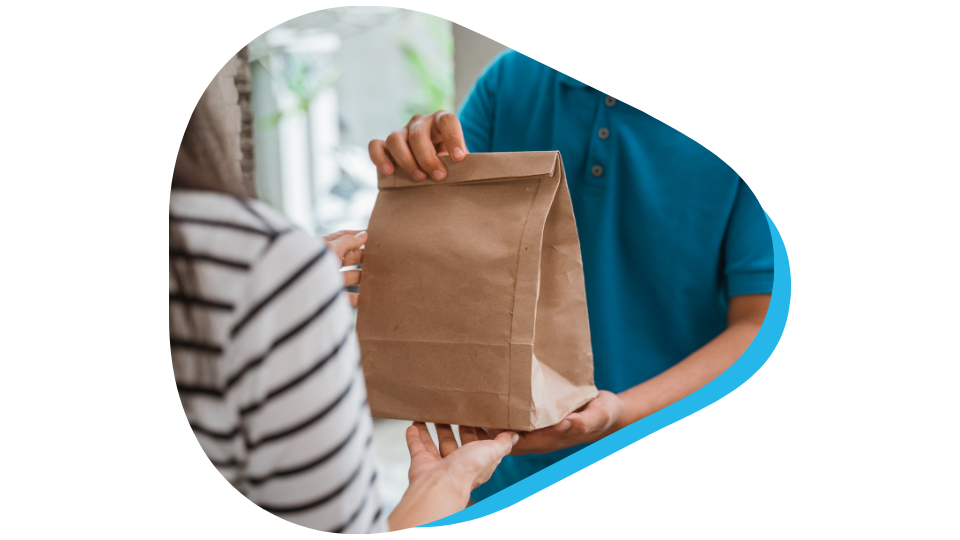 Customer receiving food delivery at door