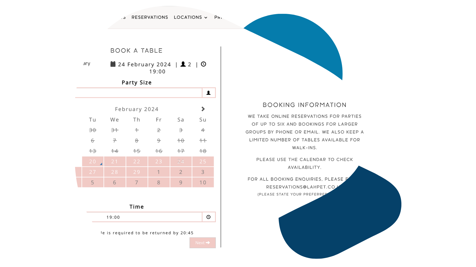 ResDiary booking widget with calender