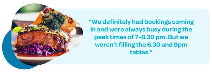 We definitely had bookings coming in and were always busy during the peak times of 7-8.30 pm. But we weren’t filling the 6.30 and 9pm tables.