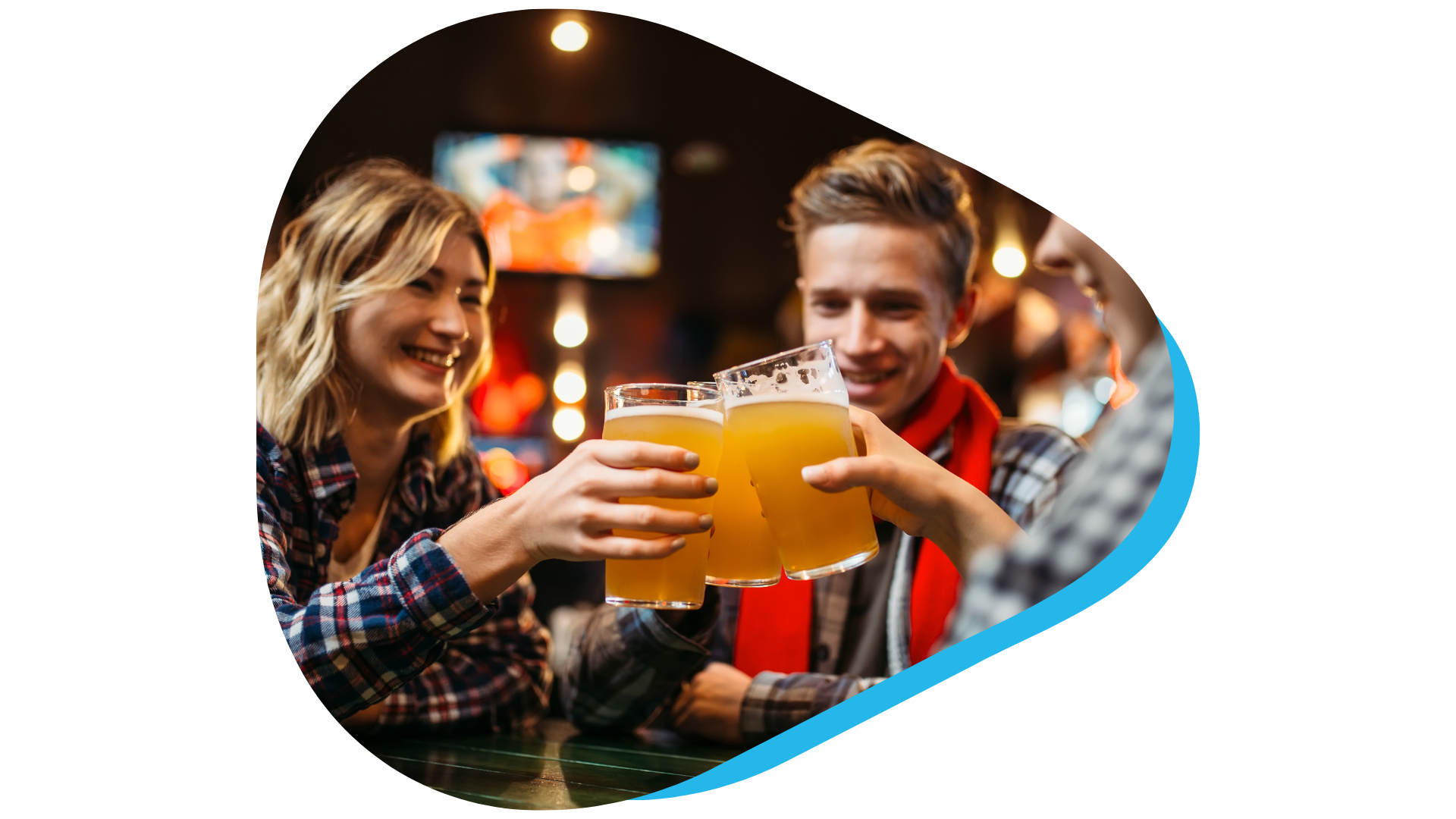 Group of people enjoying sports bar with drinks