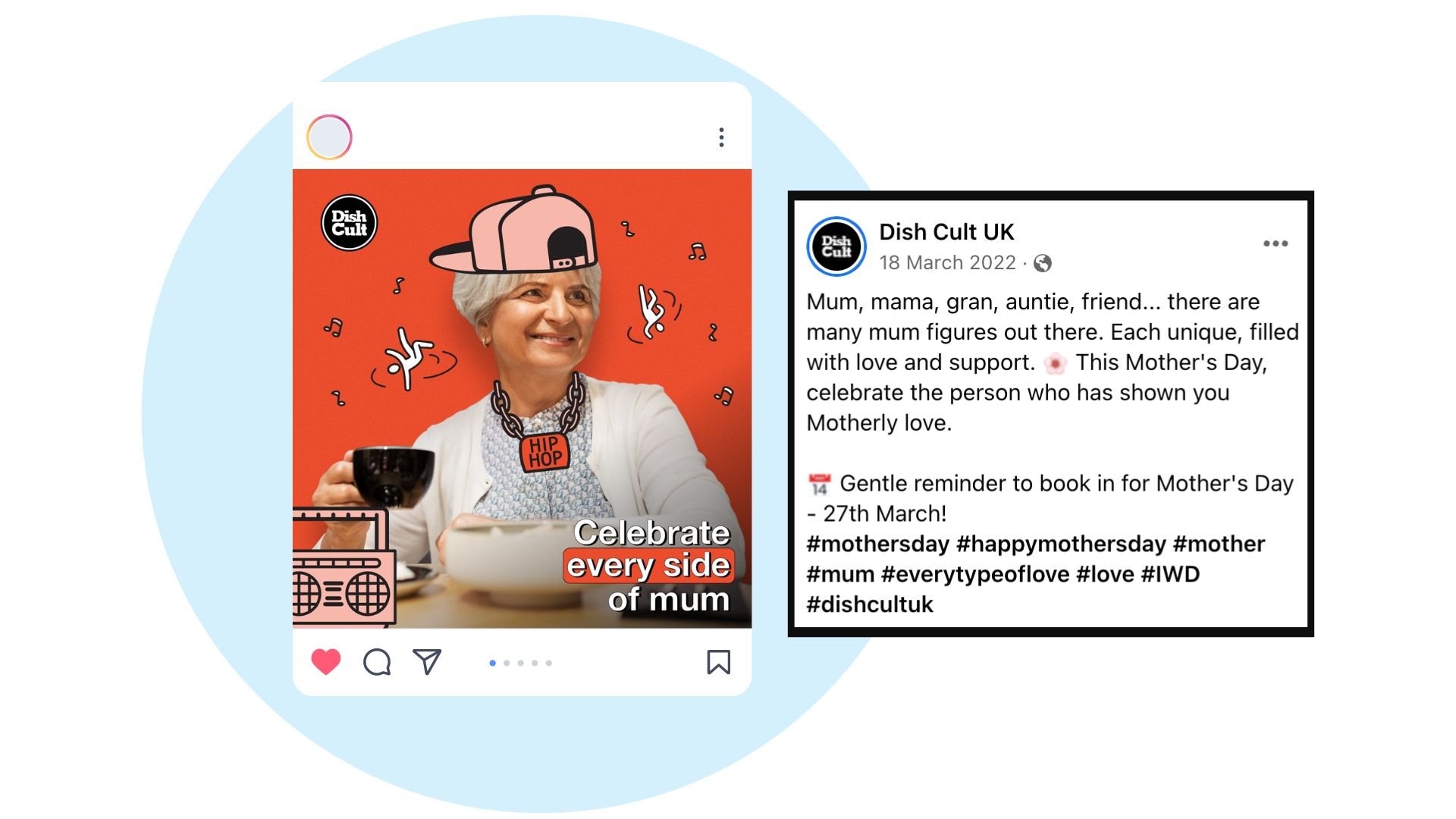 Mockup of social media post from Dish Cult celebrating Mothers Day