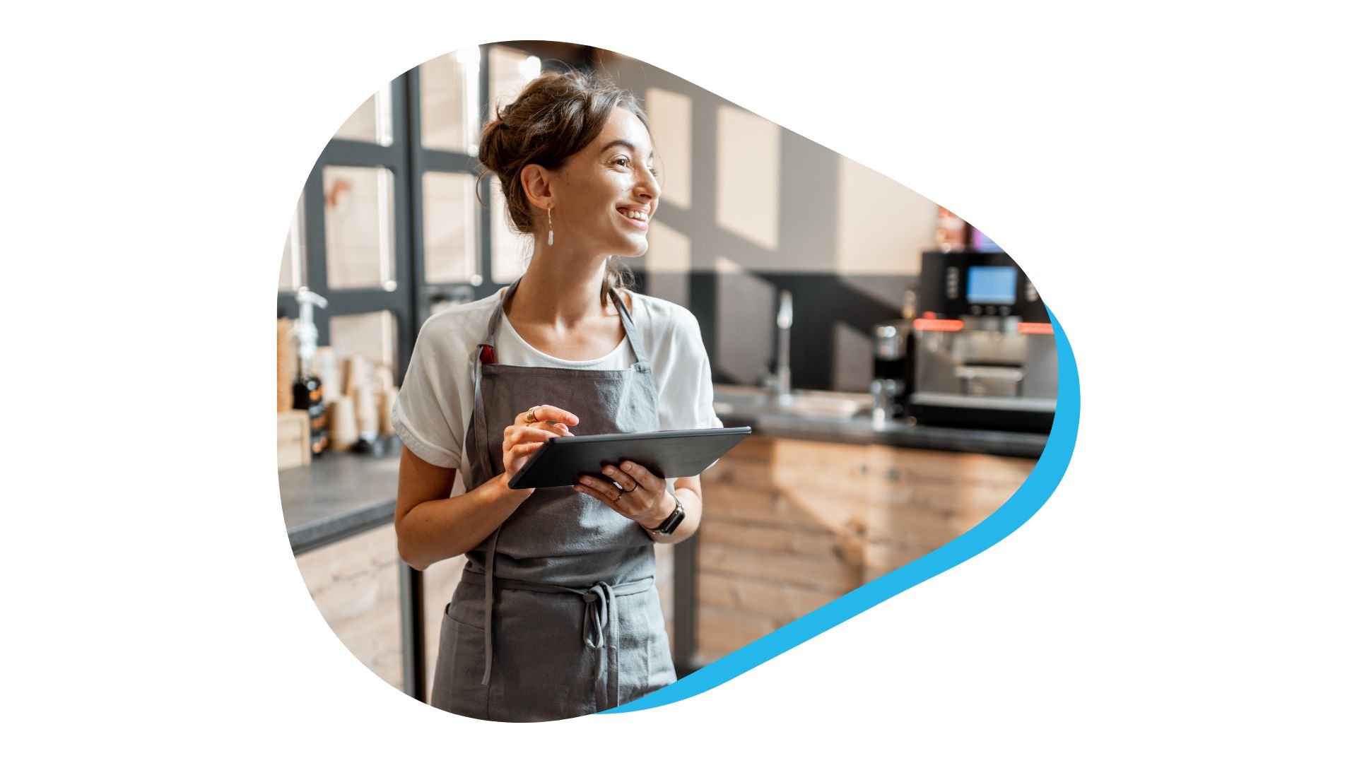 Restaurant worker using tablet device