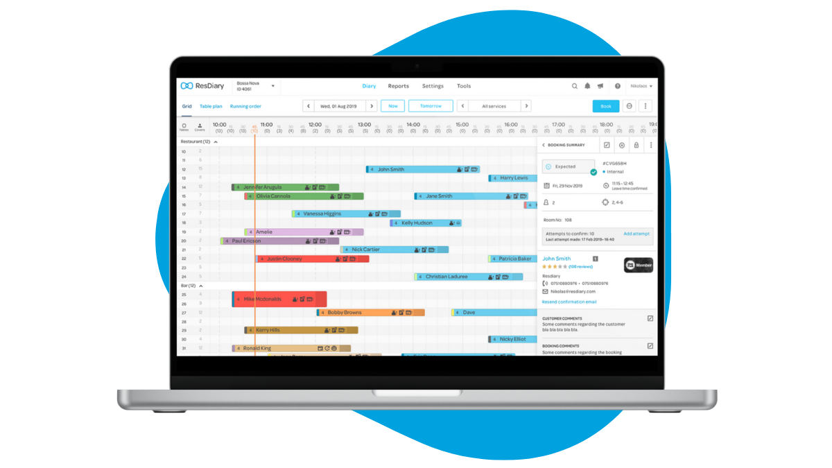 ResDiary Booking System Diary View