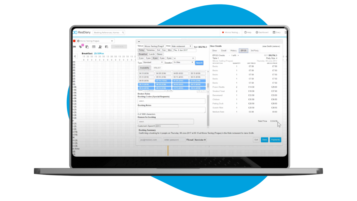 ResDiary Booking System EPOS Integration View