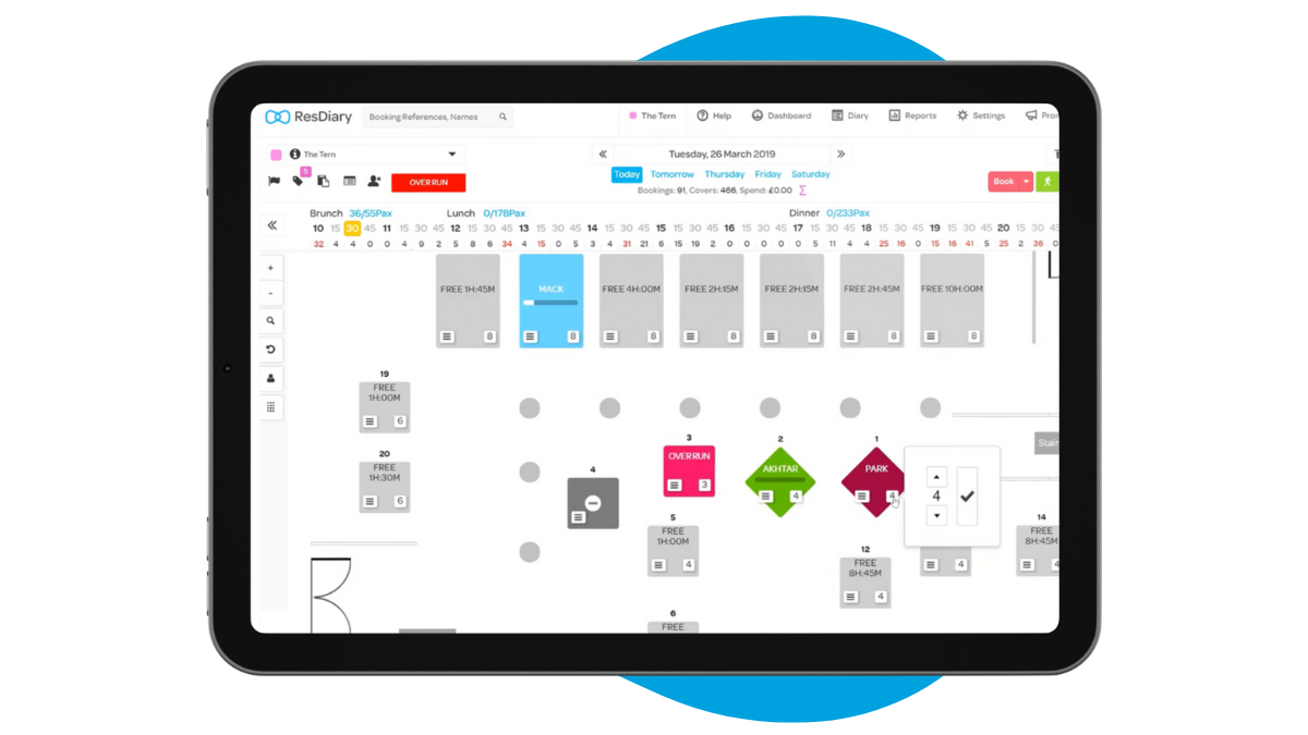 ResDiary Booking System Table Plan View