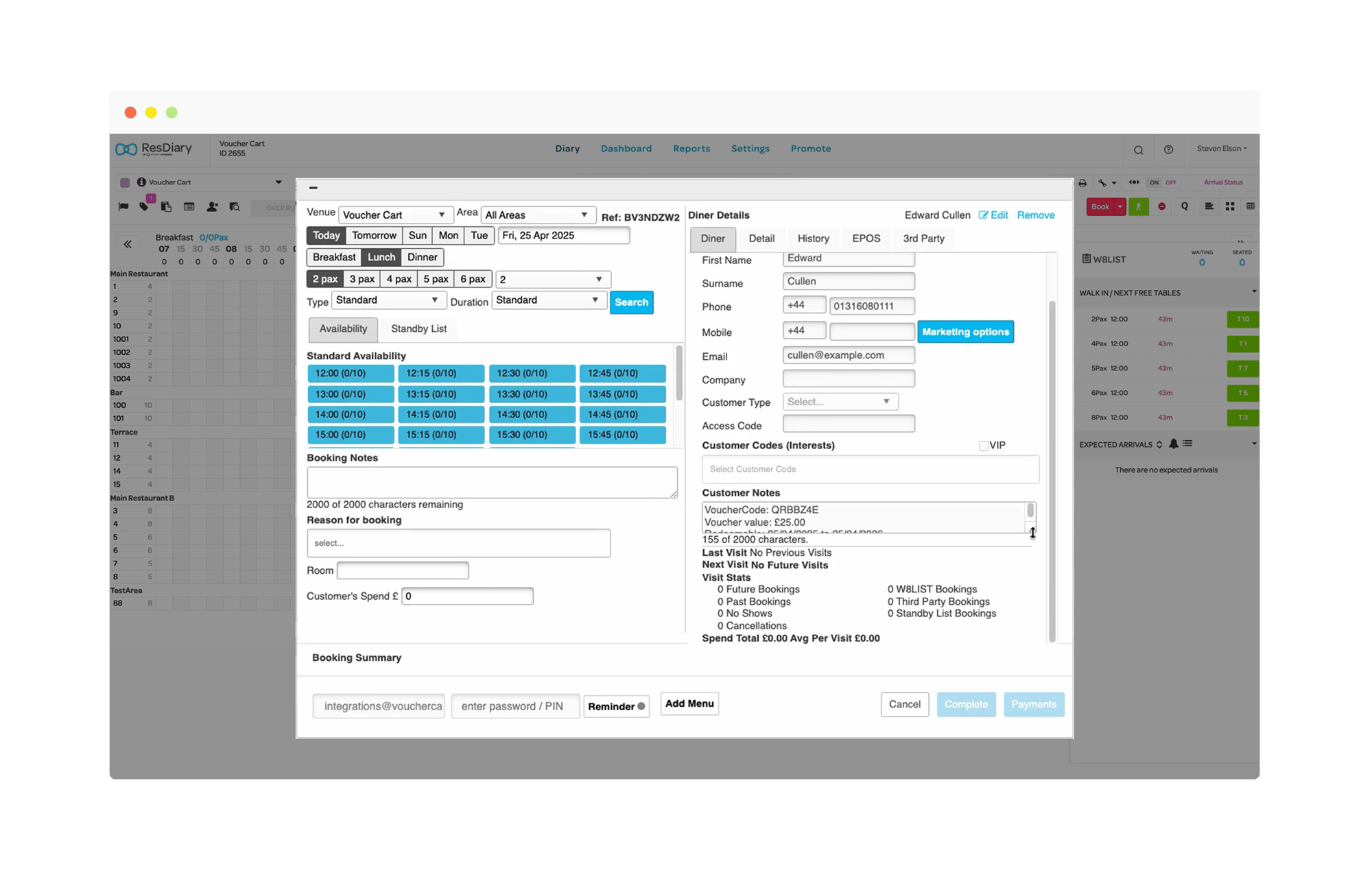ResDiary and Voucher Cart Integration